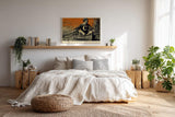 Paul Sinus Wandbild 120x80cm Mann im Boot auf Ruhigem Wasser Vintage Illustration Kunst in Schwarz Orange Wanddekoration