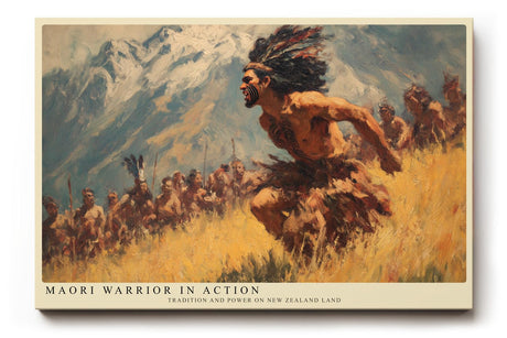 Paul Sinus Wandbild 120x80cm Maori Krieger in Bewegung – Ausdrucksstarke historische Szene mit traditioneller Kultur und Naturkulisse