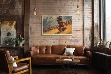 Paul Sinus Wandbild 120x80cm Maori Krieger in Bewegung – Ausdrucksstarke historische Szene mit traditioneller Kultur und Naturkulisse