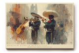 Paul Sinus Wandbild 120x80cm Mariachi Echo in Mexico City Musiker mit Trompeten Kunstvolle Stadt Szene im Malerischen Stil fuer Wohnzimmer und Büro