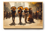Paul Sinus Wandbild 120x80cm Mariachi Musiker auf der Plaza Lebendige Musikszene in warmen Gold und Brauntoenen