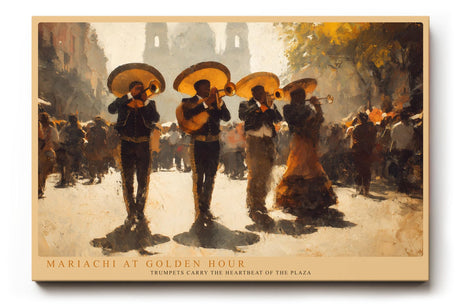 Paul Sinus Wandbild 120x80cm Mariachi Musiker auf der Plaza Lebendige Musikszene in warmen Gold und Brauntoenen