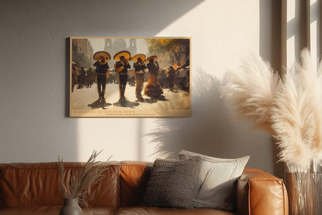 Paul Sinus Wandbild 120x80cm Mariachi Musiker auf der Plaza Lebendige Musikszene in warmen Gold und Brauntoenen