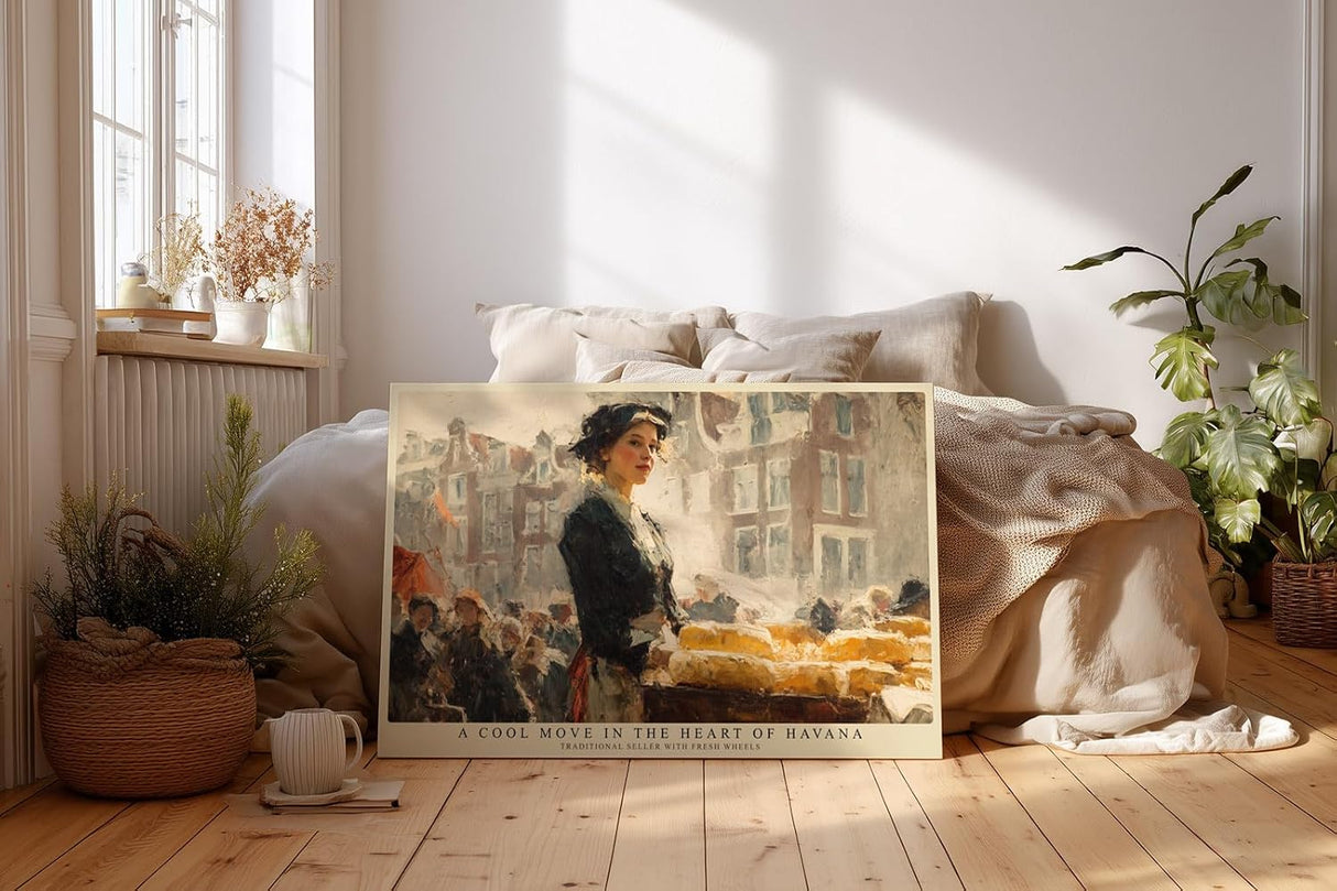 Paul Sinus Wandbild 120x80cm Marktszene mit Verkaeuferin Impressionistische Stadt Kunst in Warmen Naturtoenen Wanddekoration