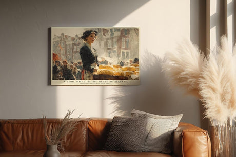 Paul Sinus Wandbild 120x80cm Marktszene mit Verkaeuferin Impressionistische Stadt Kunst in Warmen Naturtoenen Wanddekoration