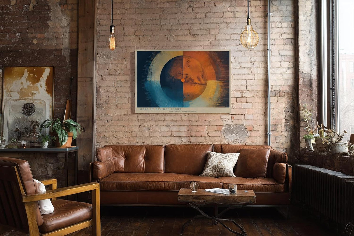 Paul Sinus Wandbild 120x80cm Mars in Divided Light Planet Mars moderne Weltraum Kunst Illustration Poster für Wohnzimmer Büro