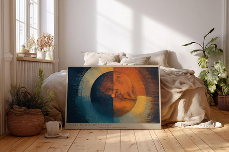Paul Sinus Wandbild 120x80cm Mars in Divided Light Planet Mars moderne Weltraum Kunst Illustration Poster für Wohnzimmer Büro