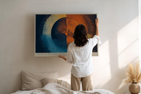 Paul Sinus Wandbild 120x80cm Mars in Divided Light Planet Mars moderne Weltraum Kunst Illustration Poster für Wohnzimmer Büro