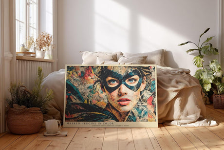 Paul Sinus Wandbild 120x80cm Masked Heroine in Color modernes Frauen Portrait mit Maske Pop Art Kunst Poster für Wohnzimmer Büro