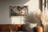 Paul Sinus Wandbild 120x80cm Masked Heroine in Color modernes Frauen Portrait mit Maske Pop Art Kunst Poster für Wohnzimmer Büro