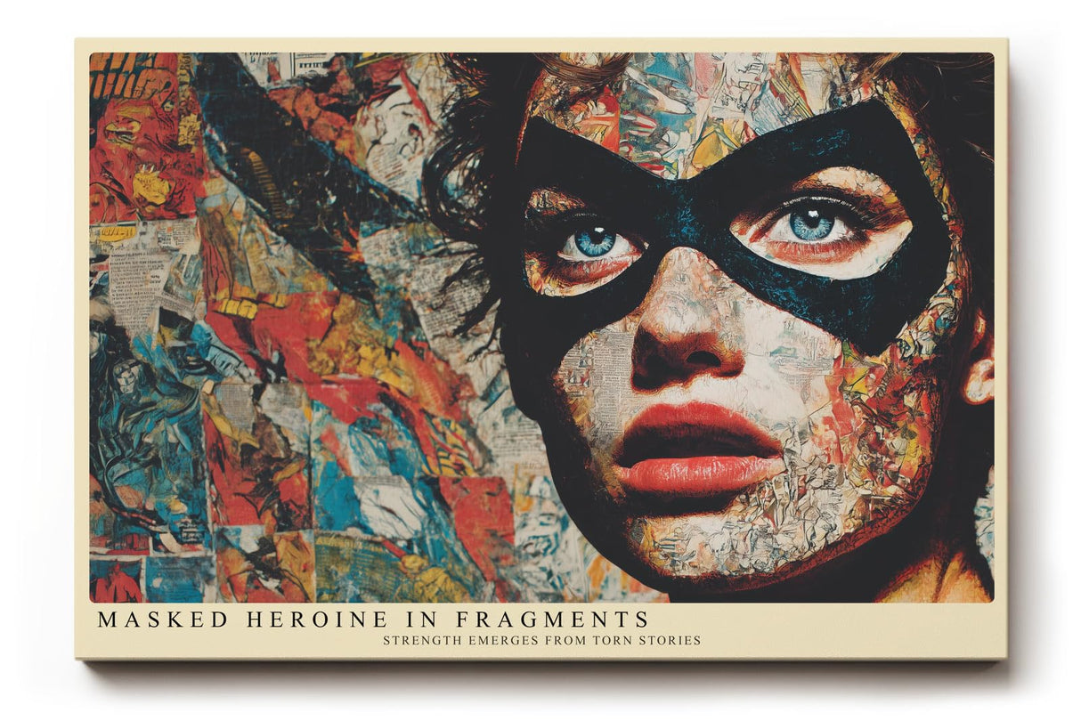 Paul Sinus Wandbild 120x80cm Masked Heroine in Fragments Moderne Portrait Collage Kunst fuer Wohnzimmer Schlafzimmer und Büro