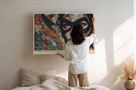 Paul Sinus Wandbild 120x80cm Masked Heroine in Fragments Moderne Portrait Collage Kunst fuer Wohnzimmer Schlafzimmer und Büro