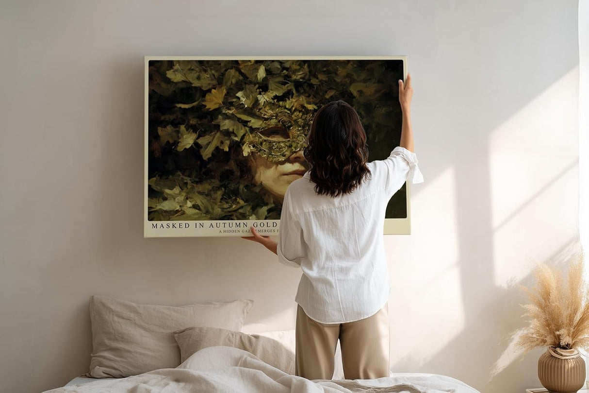 Paul Sinus Wandbild 120x80cm Maskenportrait Herbst Blaetter mystische Kunst Wanddekoration Wohnzimmer Schlafzimmer