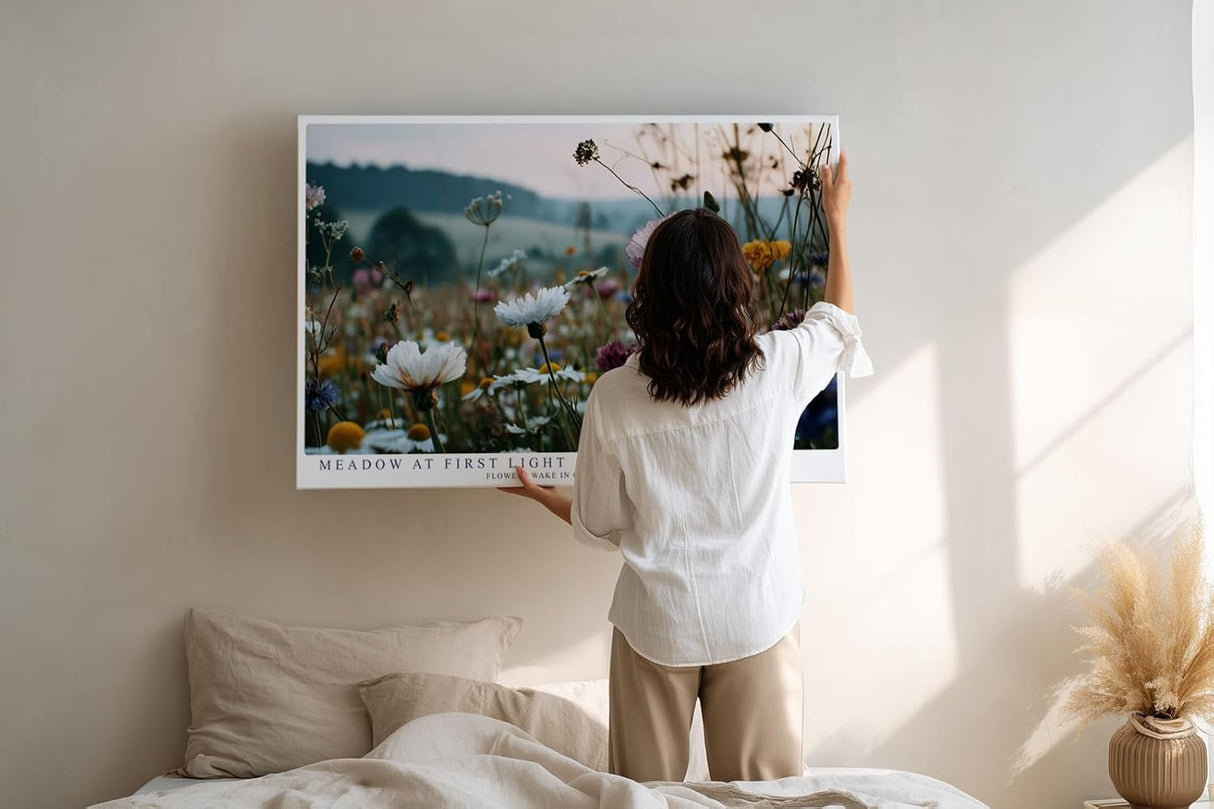 Paul Sinus Wandbild 120x80cm Meadow at First Light Blumenwiese im Morgenlicht Natur Fotokunst fuer Wohnzimmer Schlafzimmer und Büro