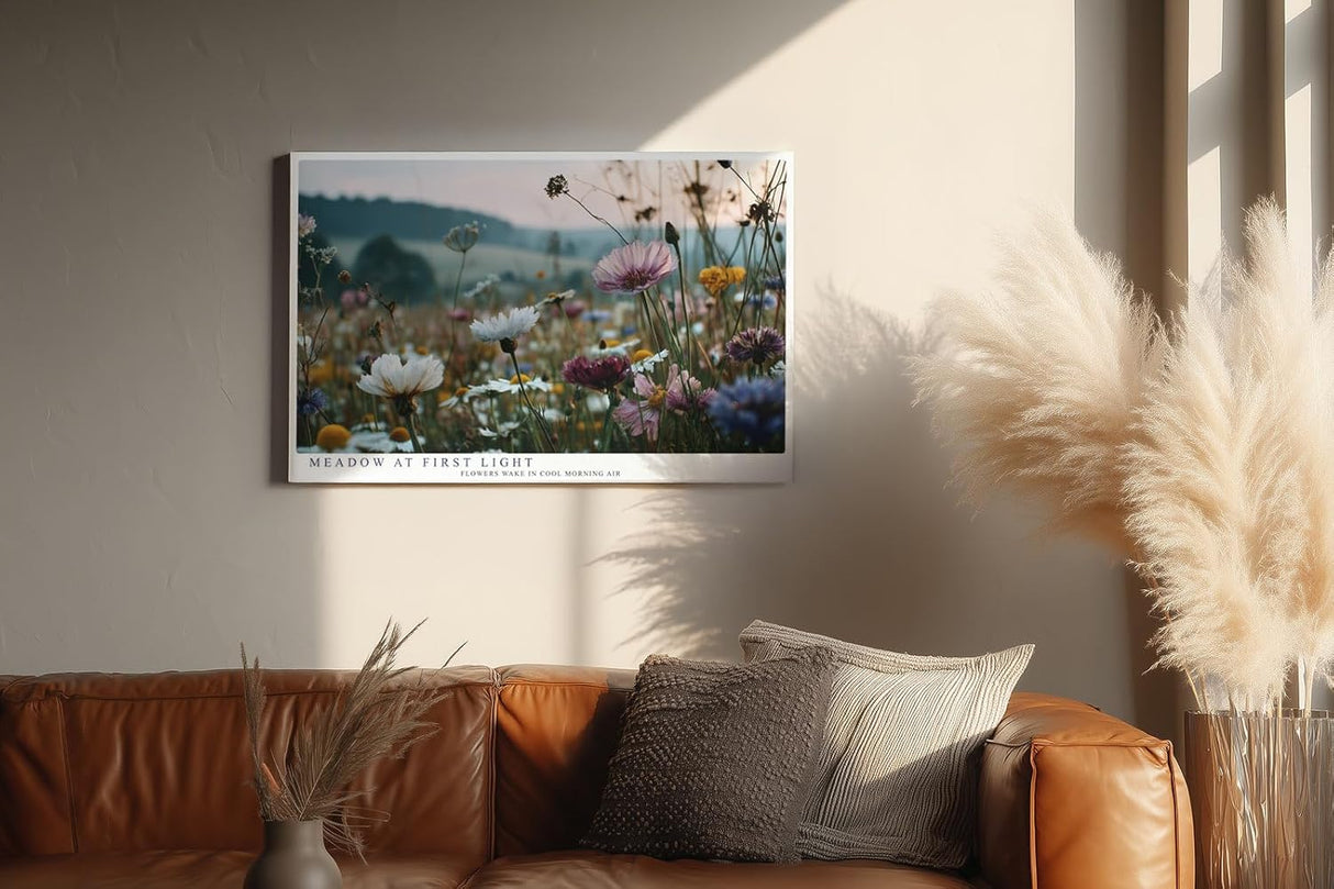 Paul Sinus Wandbild 120x80cm Meadow at First Light Blumenwiese im Morgenlicht Natur Fotokunst fuer Wohnzimmer Schlafzimmer und Büro
