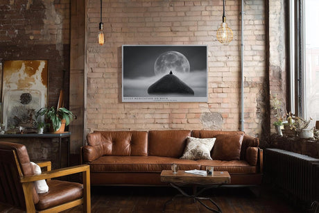 Paul Sinus Wandbild 120x80cm Meditation Mondlandschaft ruhige Silhouette großer Vollmond Zen Atmosphäre minimalistische spirituelle