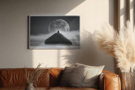 Paul Sinus Wandbild 120x80cm Meditation Mondlandschaft ruhige Silhouette großer Vollmond Zen Atmosphäre minimalistische spirituelle