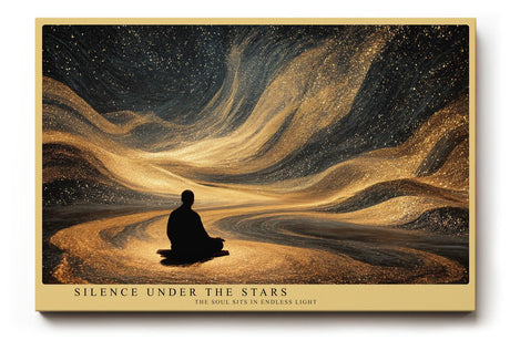 Paul Sinus Wandbild 120x80cm Meditation unter Sternenhimmel Abstrakte Goldene Galaxie Ruhige Spirituelle Kunst Wanddekoration