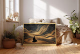Paul Sinus Wandbild 120x80cm Meditation unter Sternenhimmel Abstrakte Goldene Galaxie Ruhige Spirituelle Kunst Wanddekoration