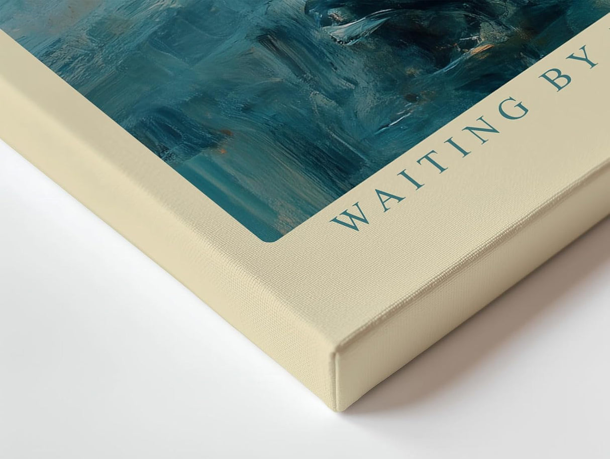 Paul Sinus Wandbild 120x80cm mediterrane Kueste Boot am Wasser impressionistische Landschaft Kunstbild blau orange moderne Wanddekoration fuer Wohnzimmer Büro