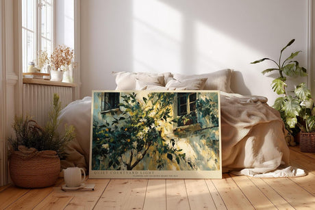 Paul Sinus Wandbild 120x80cm mediterraner Innenhof Zitronenbaum impressionistische Malerei Kunstdruck grosses Wandbild 120x80cm warme Wanddekoration fuer Wohnzimmer Kueche Esszimmer