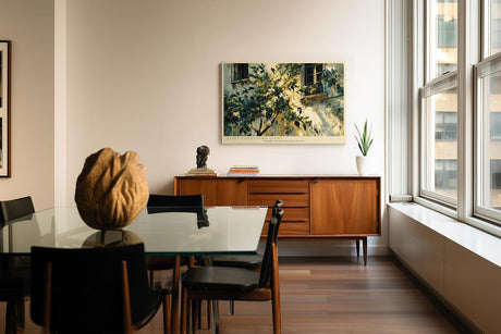 Paul Sinus Wandbild 120x80cm mediterraner Innenhof Zitronenbaum impressionistische Malerei Kunstdruck grosses Wandbild 120x80cm warme Wanddekoration fuer Wohnzimmer Kueche Esszimmer