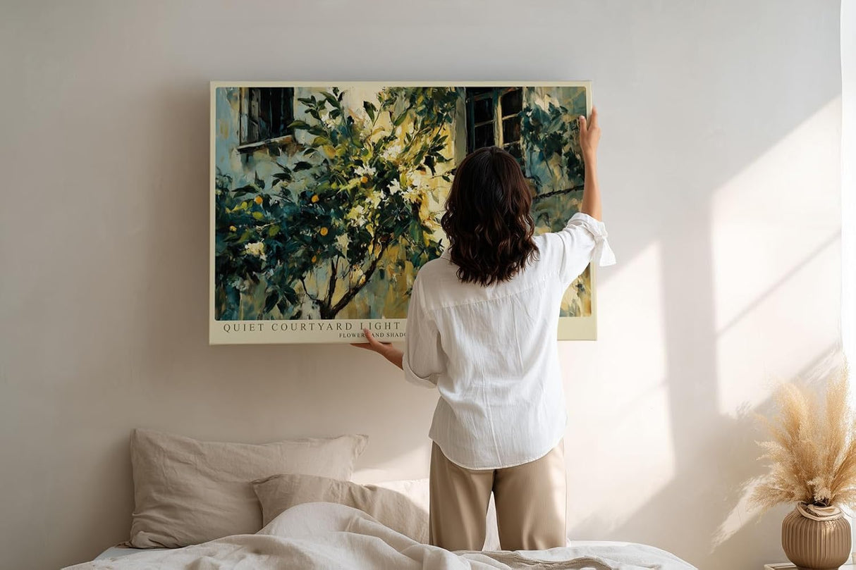 Paul Sinus Wandbild 120x80cm mediterraner Innenhof Zitronenbaum impressionistische Malerei Kunstdruck grosses Wandbild 120x80cm warme Wanddekoration fuer Wohnzimmer Kueche Esszimmer