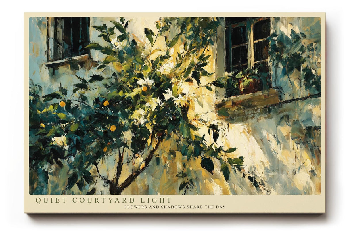 Paul Sinus Wandbild 120x80cm mediterraner Innenhof Zitronenbaum impressionistische Malerei Kunstdruck grosses Wandbild 120x80cm warme Wanddekoration fuer Wohnzimmer Kueche Esszimmer