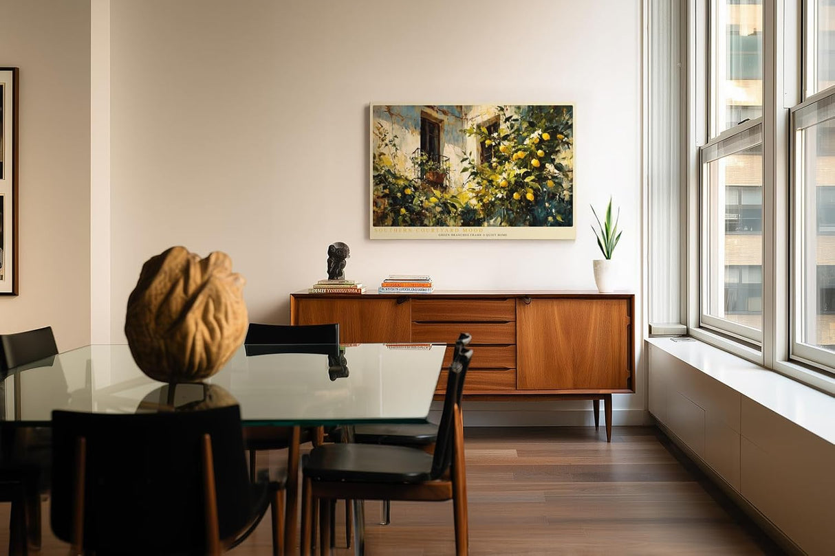 Paul Sinus Wandbild 120x80cm mediterraner Zitronenbaum Innenhof impressionistische Kunst Kunstdruck grosses Wandbild 120x80cm sonnige Wanddekoration fuer Wohnzimmer Kueche Esszimmer