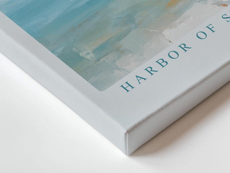 Paul Sinus Wandbild 120x80cm mediterranes Boot am Hafen impressionistische Kueste blau orange maritimes Kunstbild moderne Wanddekoration fuer Wohnzimmer Büro