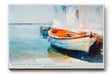 Paul Sinus Wandbild 120x80cm mediterranes Boot am Hafen impressionistische Kueste blau orange maritimes Kunstbild moderne Wanddekoration fuer Wohnzimmer Büro