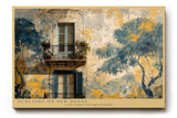 Paul Sinus Wandbild 120x80cm Mediterranes Haus mit Balkon Malerische Architektur Kunst in Blau Gold Wanddekoration