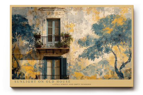 Paul Sinus Wandbild 120x80cm Mediterranes Haus mit Balkon Malerische Architektur Kunst in Blau Gold Wanddekoration