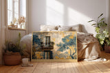 Paul Sinus Wandbild 120x80cm Mediterranes Haus mit Balkon Malerische Architektur Kunst in Blau Gold Wanddekoration