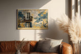 Paul Sinus Wandbild 120x80cm Mediterranes Haus mit Balkon Malerische Architektur Kunst in Blau Gold Wanddekoration