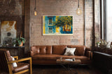 Paul Sinus Wandbild 120x80cm mediterranes Haus Zitronenbaum sonniger Innenhof moderne Landschaft Kunstbild Wanddekoration fuer Wohnzimmer Büro