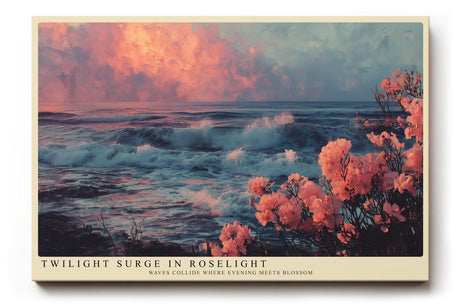 Paul Sinus Wandbild 120x80cm Meereskueste bei Sonnenuntergang mit rosa Blueten Atmosphaerische Naturkunst in Blau und Rosatoenen