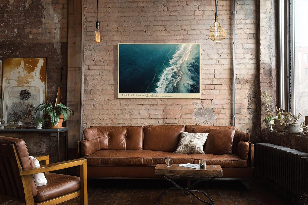 Paul Sinus Wandbild 120x80cm Meeresküste Luftaufnahme Natur Fotokunst in Blau und Weiß für Wohnzimmer Büro und Schlafzimmer