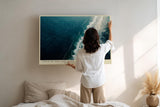 Paul Sinus Wandbild 120x80cm Meeresküste Luftaufnahme Natur Fotokunst in Blau und Weiß für Wohnzimmer Büro und Schlafzimmer