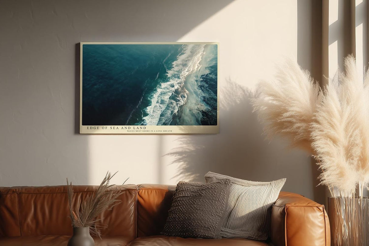 Paul Sinus Wandbild 120x80cm Meeresküste Luftaufnahme Natur Fotokunst in Blau und Weiß für Wohnzimmer Büro und Schlafzimmer