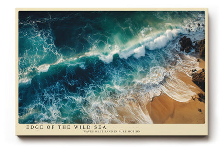 Paul Sinus Wandbild 120x80cm Meeresküste Luftaufnahme Wellen und Strand Natur Kunst in Blau und Sandfarben für Wohnzimmer Büro