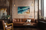 Paul Sinus Wandbild 120x80cm Meeresküste Luftaufnahme Wellen und Strand Natur Kunst in Blau und Sandfarben für Wohnzimmer Büro