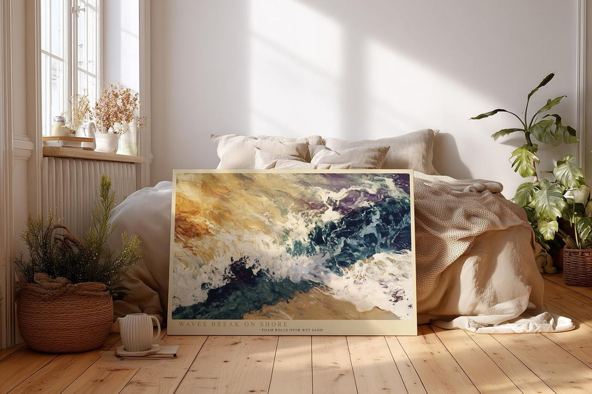 Paul Sinus Wandbild 120x80cm Meereswellen am Strand – Ausdrucksstarke Ozean Landschaft mit brechender Brandung für stilvolle Wohnräume