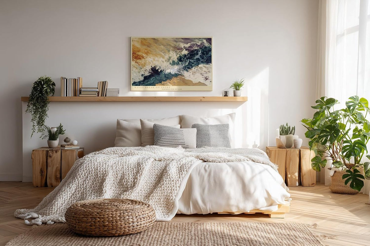 Paul Sinus Wandbild 120x80cm Meereswellen am Strand – Ausdrucksstarke Ozean Landschaft mit brechender Brandung für stilvolle Wohnräume