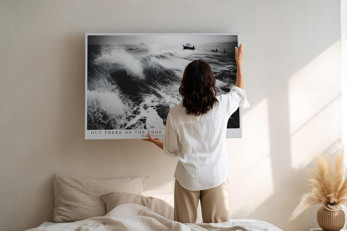Paul Sinus Wandbild 120x80cm Meereswellen schwarz weiss Fotokunst modern dramatische Natur Kunstdruck grosses Kunstbild stilvolle Wanddekoration fuer Wohnzimmer Büro Flur