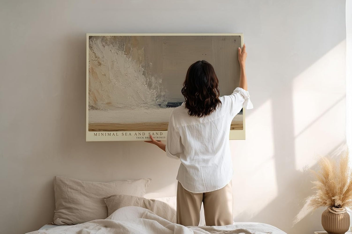 Paul Sinus Wandbild 120x80cm Minimal Sea and Sand Abstrakte Kueste Minimalistische Strand Kunst in Beige und Blau fuer Wohnzimmer Schlafzimmer und Büro