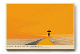 Paul Sinus Wandbild 120x80cm minimalistische Landschaft mit Person und Regenschirm moderne Illustration in warmem orange ruhiges Kunstposter fuer Wohnzimmer Schlafzimmer Büro Flur