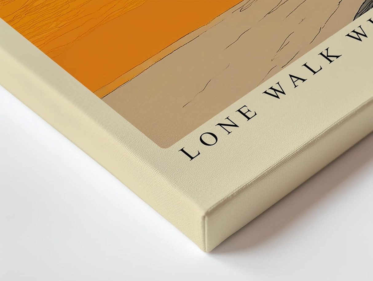 Paul Sinus Wandbild 120x80cm minimalistische Landschaft mit Person und Regenschirm moderne Illustration in warmem orange ruhiges Kunstposter fuer Wohnzimmer Schlafzimmer Büro Flur