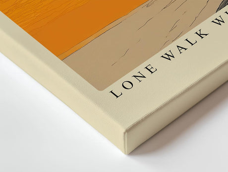 Paul Sinus Wandbild 120x80cm minimalistische Landschaft mit Person und Regenschirm moderne Illustration in warmem orange ruhiges Kunstposter fuer Wohnzimmer Schlafzimmer Büro Flur