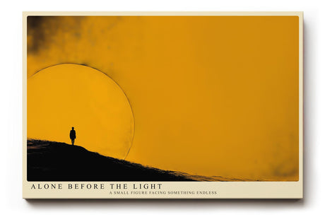 Paul Sinus Wandbild 120x80cm minimalistische Landschaft mit Person vor grosser Sonne modernes Kunstmotiv in warmem Gelb abstrakte Natur Szene stilvolle Wanddekoration fuer Wohnzimmer Büro